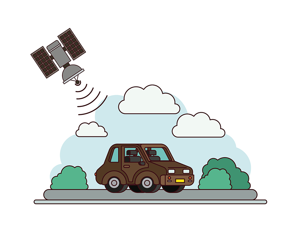Auto su strada con satellite